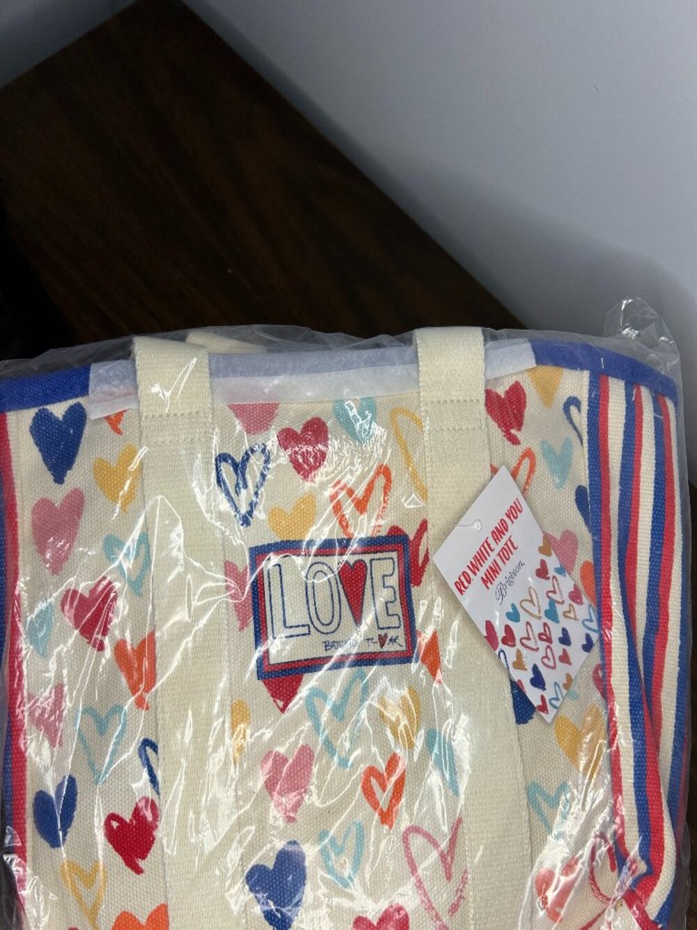 Brighton NWT Red White and You LOVE Heart Print Mini Tote Crossbody NWT Sealed